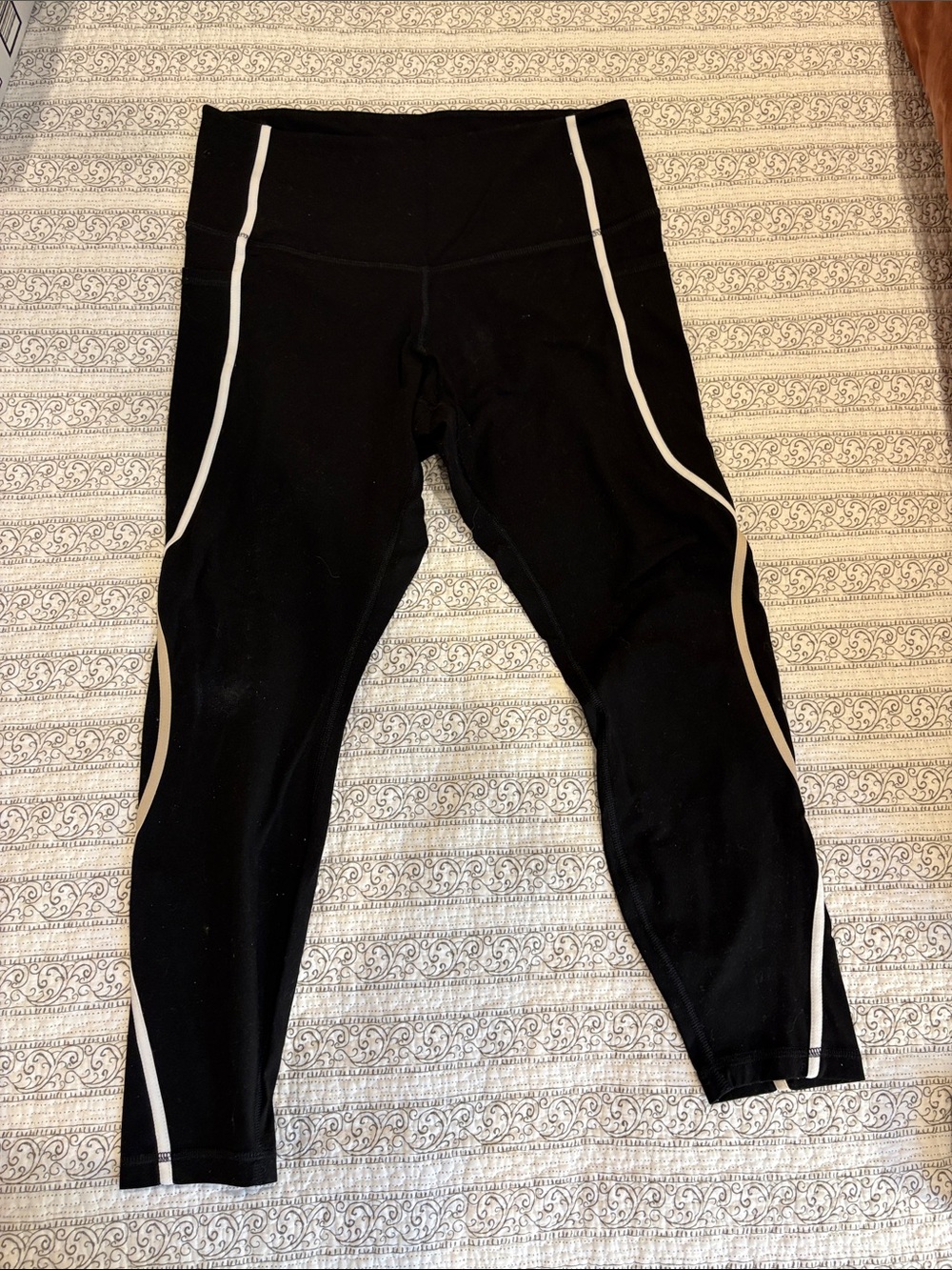 Women’s Black Active Leggings with White and Beige Trim